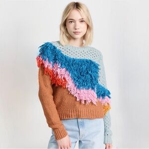Lingua Franca Wave Fringe Crewneck Pullover Sweater Size XS